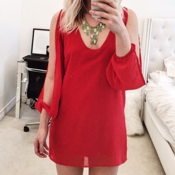 Tobi Long Sleeve Red Dress