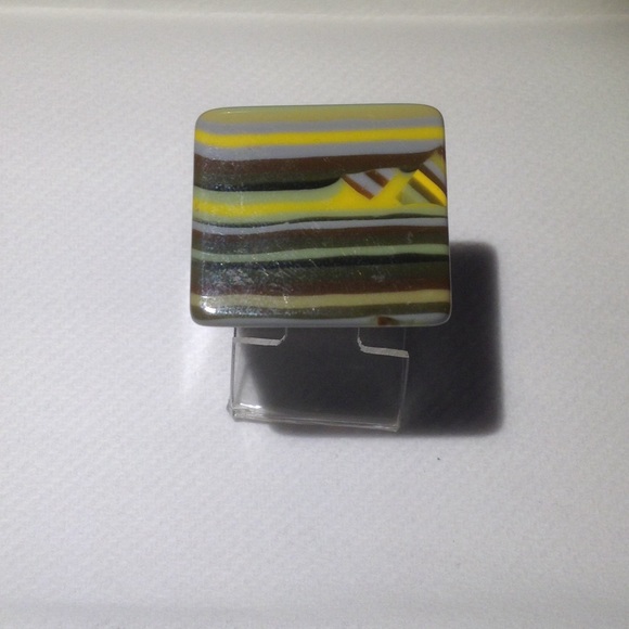 Square Chunky Cocktail Ring With Stripes