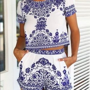 Blue & White Porcelain Two-Piece Jumpsuit