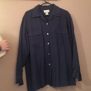 Navy blue 100% silk button down blouse