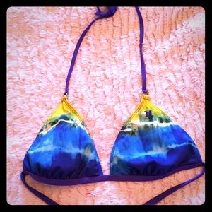 Hurley bikini top in tie-dyed blue/yellow&white