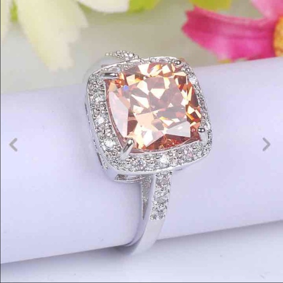Cushion Morganite Gemstone Silver Engagement Ring - Picture 2 of 4