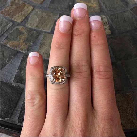 Cushion Morganite Gemstone Silver Engagement Ring - Picture 3 of 4