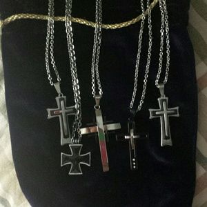 Silver crosses. .black..