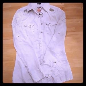 Roar White Western Button Up