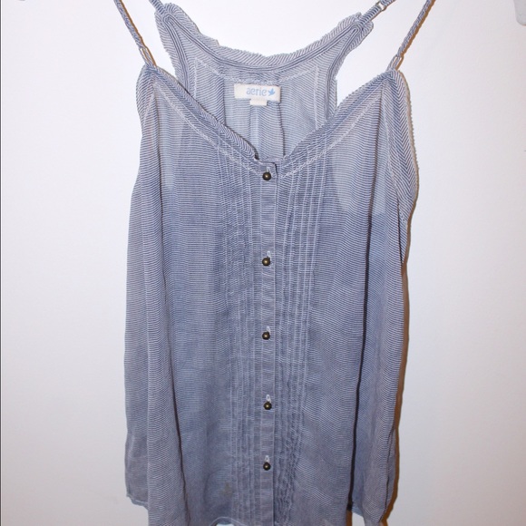 AERIE blue & white striped tank top