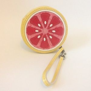 Coach Patent Leather & Canvas Grapefruit Wristlet