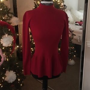 Red zip back mock neck sweater