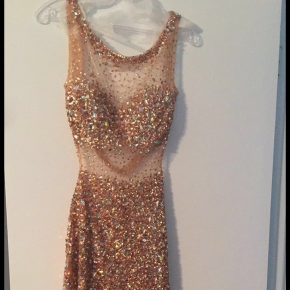 Jovani rose gold crystal prom dress