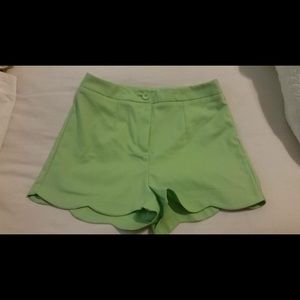 High waisted scalloped pale green shorts-size M
