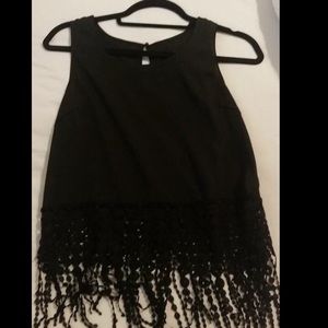 Black fringe crop top