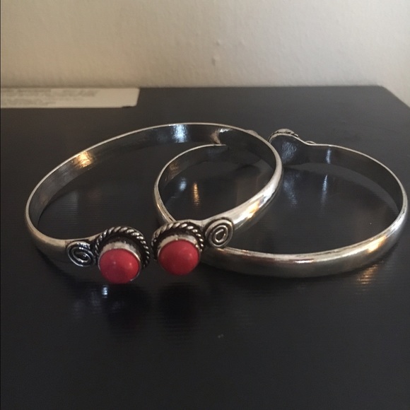 Free Size silver plated cuff garnet stone cuff