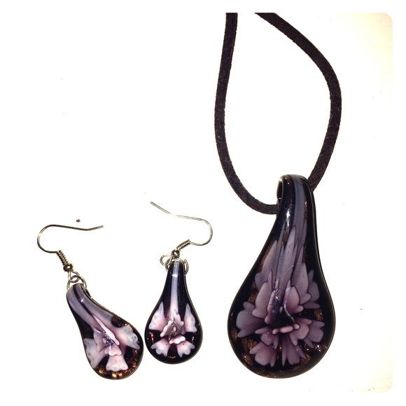 Authentic Venetian glass earrings & necklace