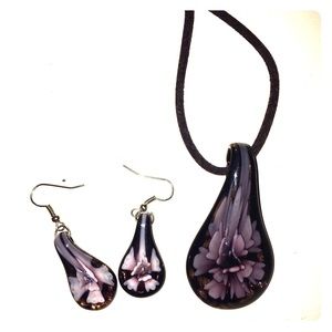 Authentic Venetian glass earrings & necklace