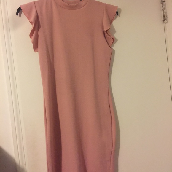 Peach flare shoulder dress