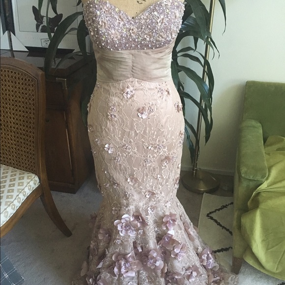 Gorgeous hand beaded one of a kind mermaid gown - Picture 1 of 4