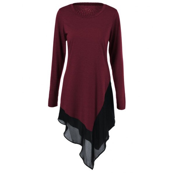 Wine Red Chiffon Asymmetrical Dress
