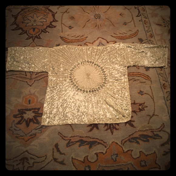 Vintage Silver Beaded Sequin Boatneck Top WOW!!!