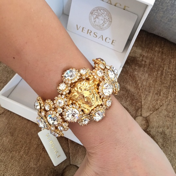Versace Blooming Medusa Gold Crystal Cuff Bracelet - Picture 5 of 8