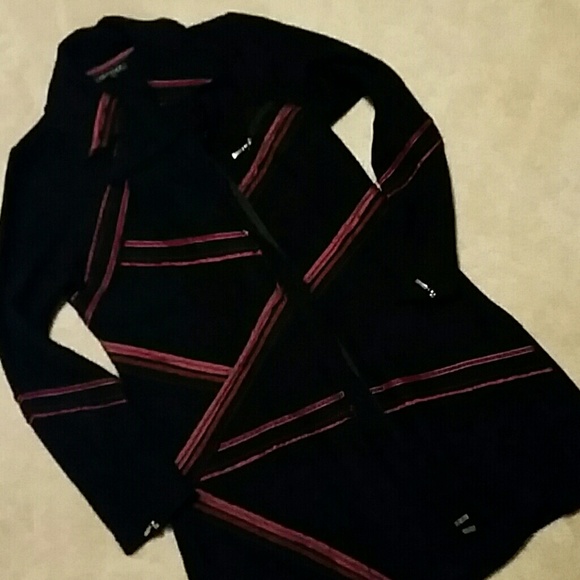 Wool sweater jacket, w/red velvet & satin trim
