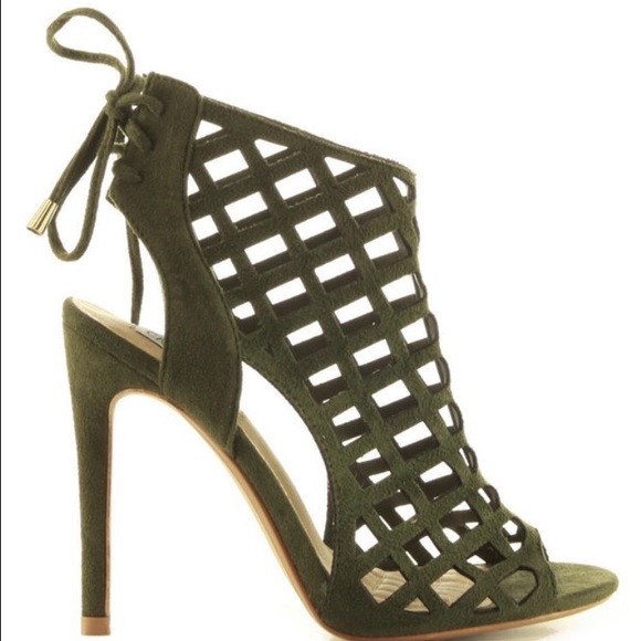 Green Suede Peep Toe Heels