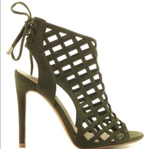 Green Suede Peep Toe Heels