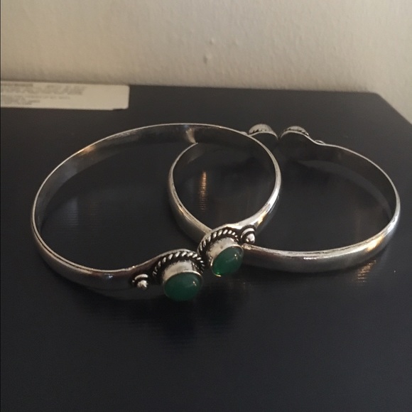 Semiprecious Onyx stone cuff silver plated cuff