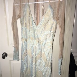 Pale Blue Lace Long Sleeve Mini Dress