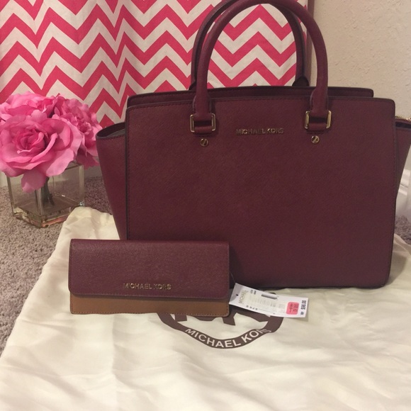 Michael Kors burgundy large Selma tote