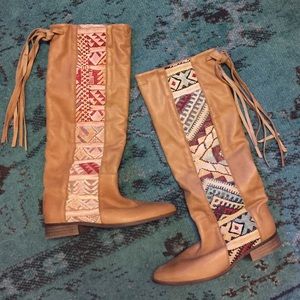 Leather and Kilim textile tall boots