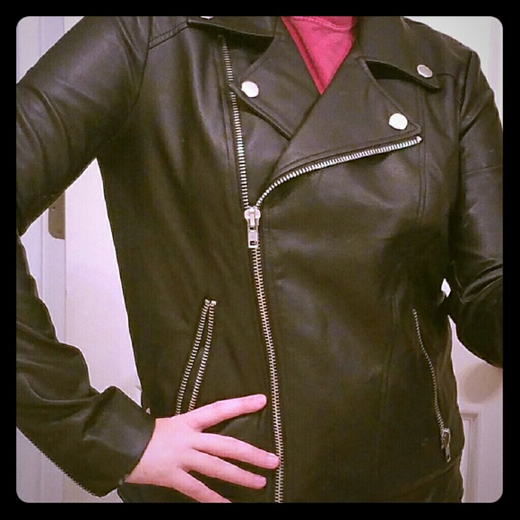 Faux leather motorcycle jacket