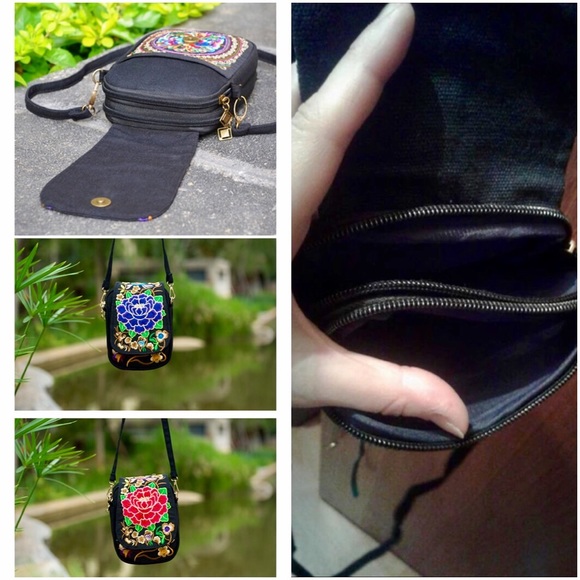 Small Red Floral Embroidery Messenger Crossbody - Picture 3 of 4