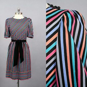SaleVintage 80sStriped Puff Sleeve Secretary Dress