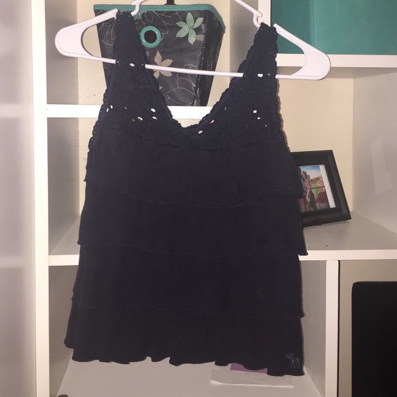 Abercrombie navy blue ruffle tank w/ lace straps
