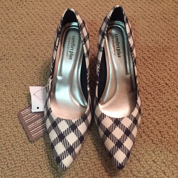 Black and White Plaid Pointed Toe Heels