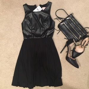 Black faux leather mini dress