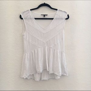 White boho peplum top w/ crochet accents