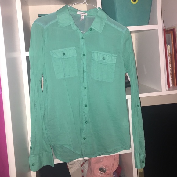 Button up sheer teal shirt. Never worn