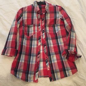 Zara plaid blouse with stud detailing on pockets