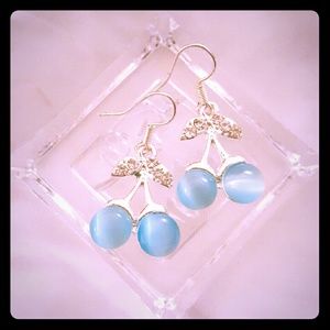 Blue crystal cherries earrings