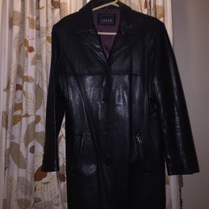 Black leather warm Alder Collection, trench.