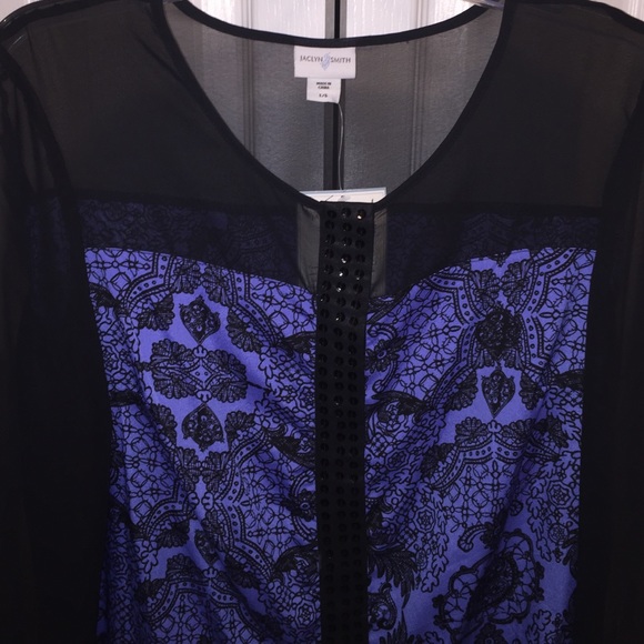 NWT- Jaclyn Smith Blue and Black Sparkly Button Up - Picture 2 of 3