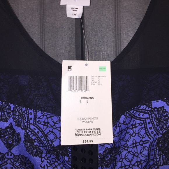 NWT- Jaclyn Smith Blue and Black Sparkly Button Up - Picture 3 of 3