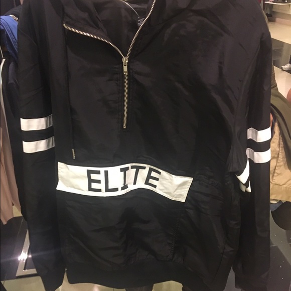 Black and white half zipped windbreaker