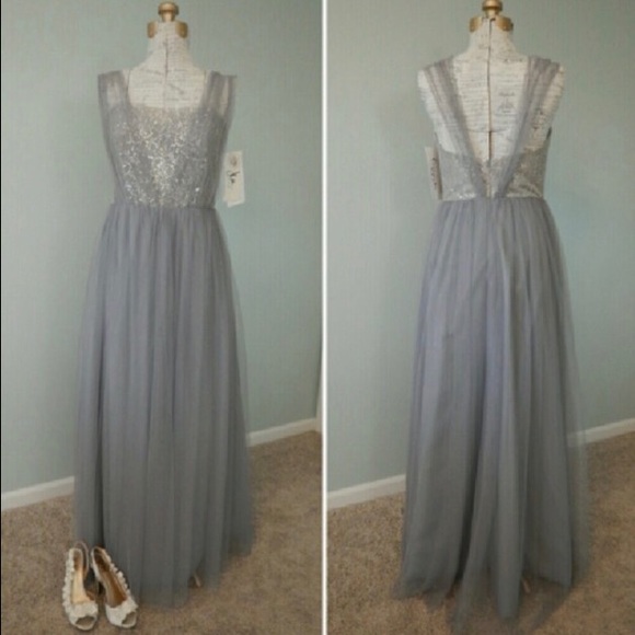 Jim Hjelm Pewter Net Silver Lace Dress 5558 Gown