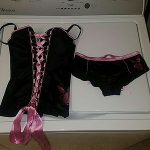 Playboy lace up corset set