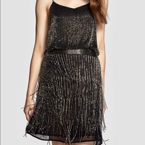 Adrianna Papell Beaded Fringe Blouson Dress