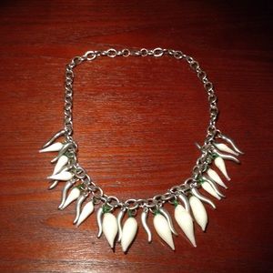 Chain Necklace With White Murano Chili Peppers