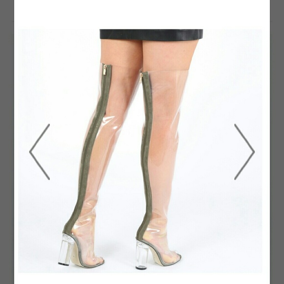 Thigh High clear peep toe boots perspex