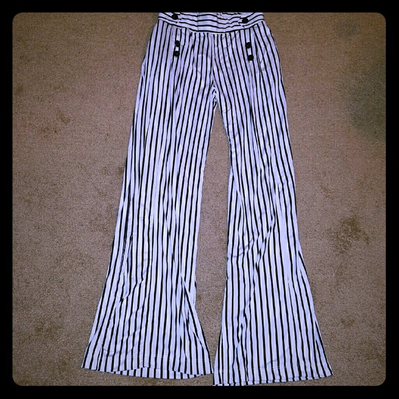 Striped pants with sailor buttons